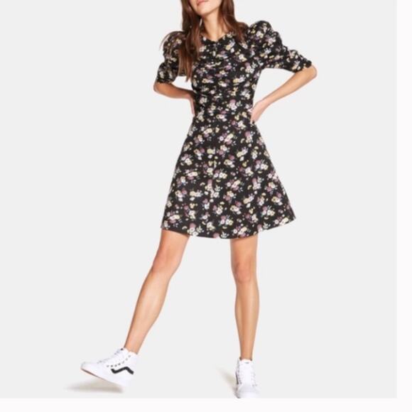 Rebecca Taylor Winter Posey Fit & Flare Dress In Black Floral XS - Picture 1 of 8